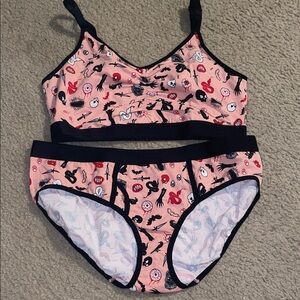 TomboyX Pink and Black Sppoky Patterned Bralette & Brief Set